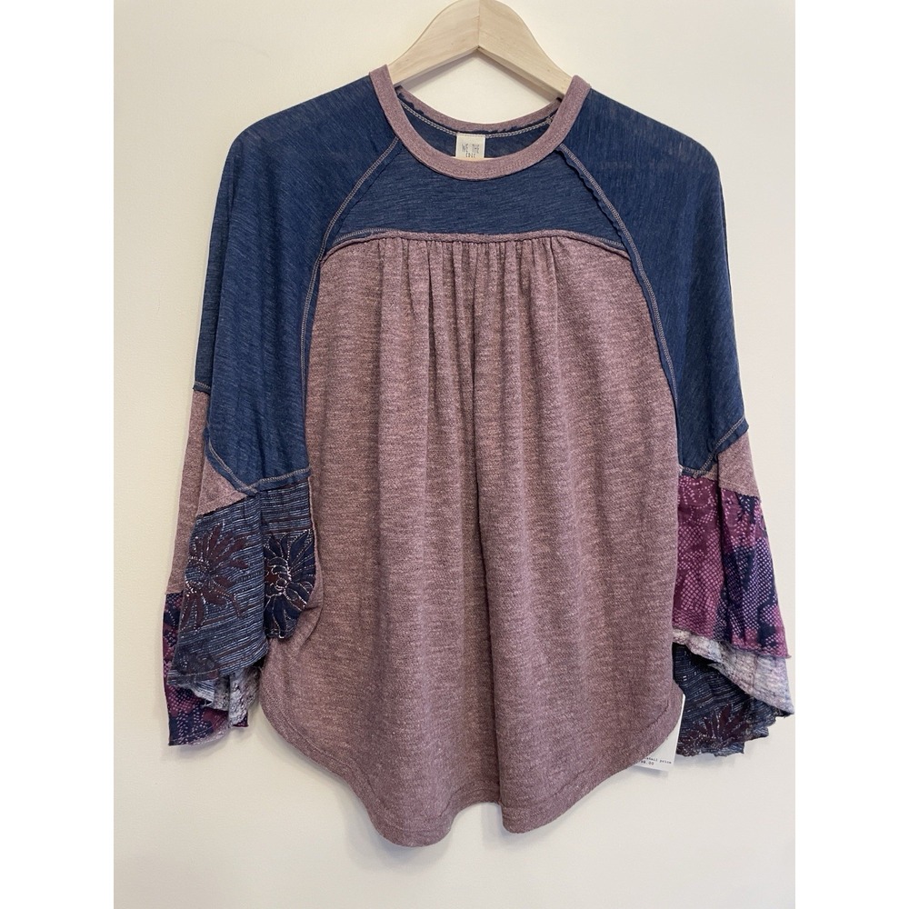 Free People We the Free Friday Fever Top Women XS Purple Blue Boho Patchwork New